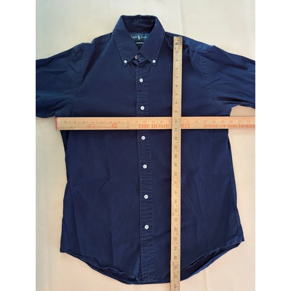 Polo Ralph Lauren Small Navy Blue Seersucker Button Down Long Sleeve Custom Fit